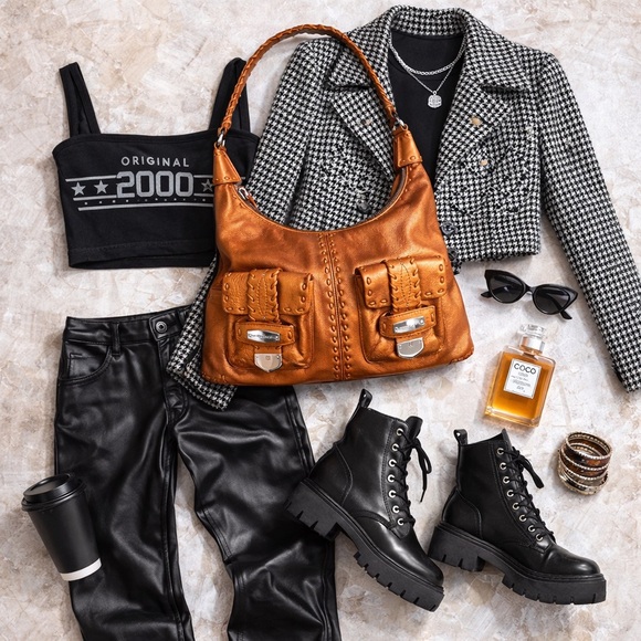 Michael Kors Metallic Orange Whipstitch Cargo Hobo Bag Y2K Statement Leather - Picture 6 of 7